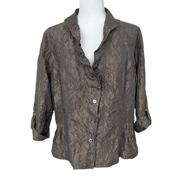 Chico's Jacket Top Metallic Taupe Crinkle size 1 (Med) - Picture 1 of 1